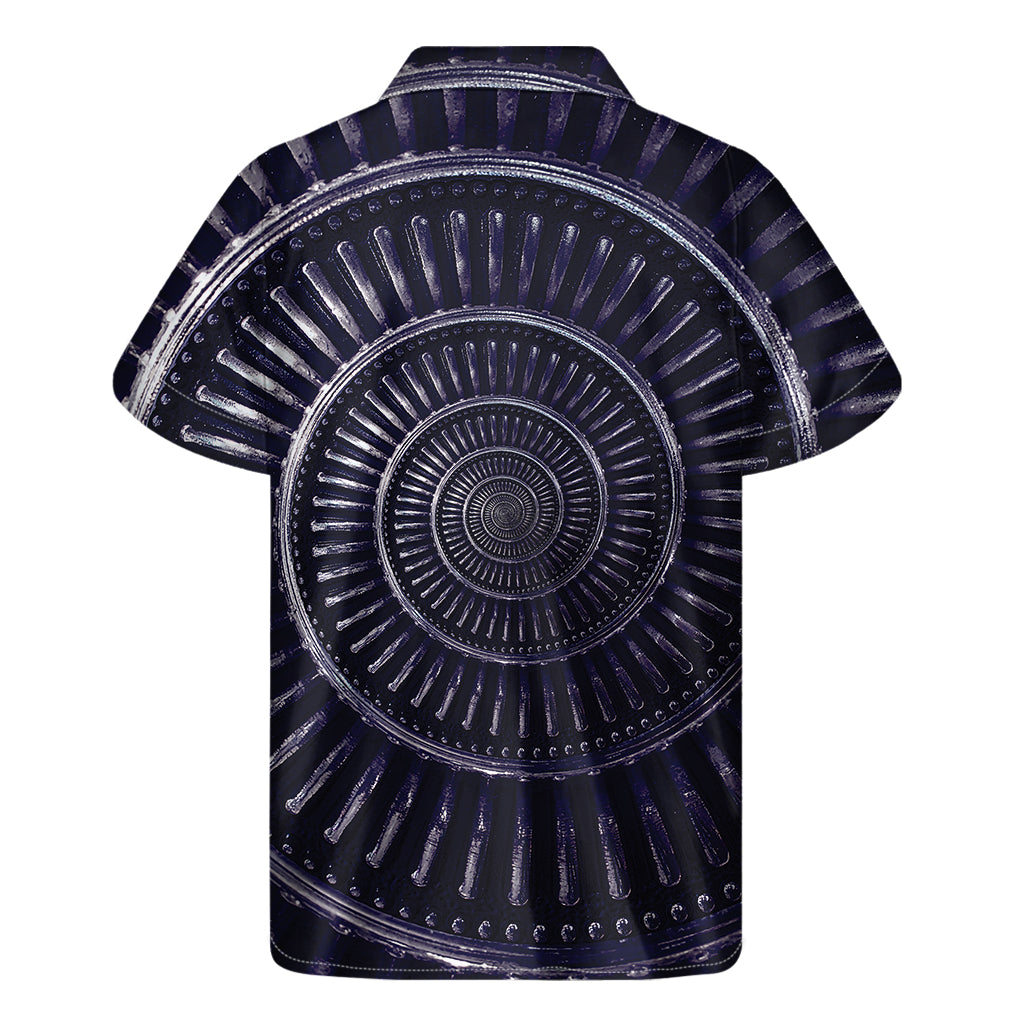 Dark Navy Metal Spiral Print Men's Short Sleeve Shirt
