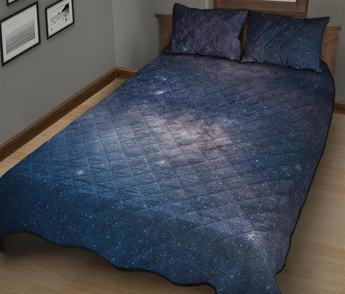 Dark Nebula Universe Galaxy Space Print Quilt Bed Set