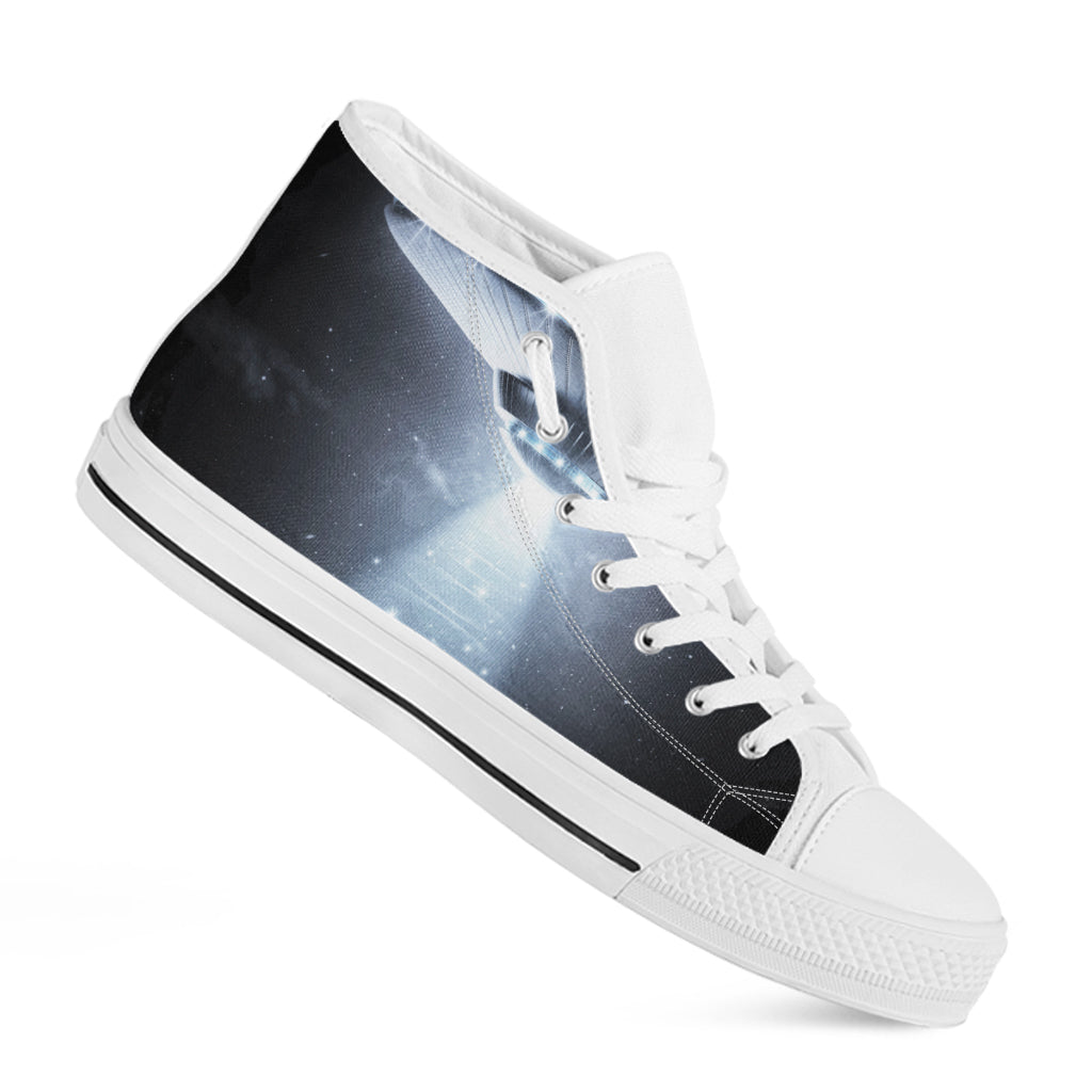 Dark Night UFO Print White High Top Shoes