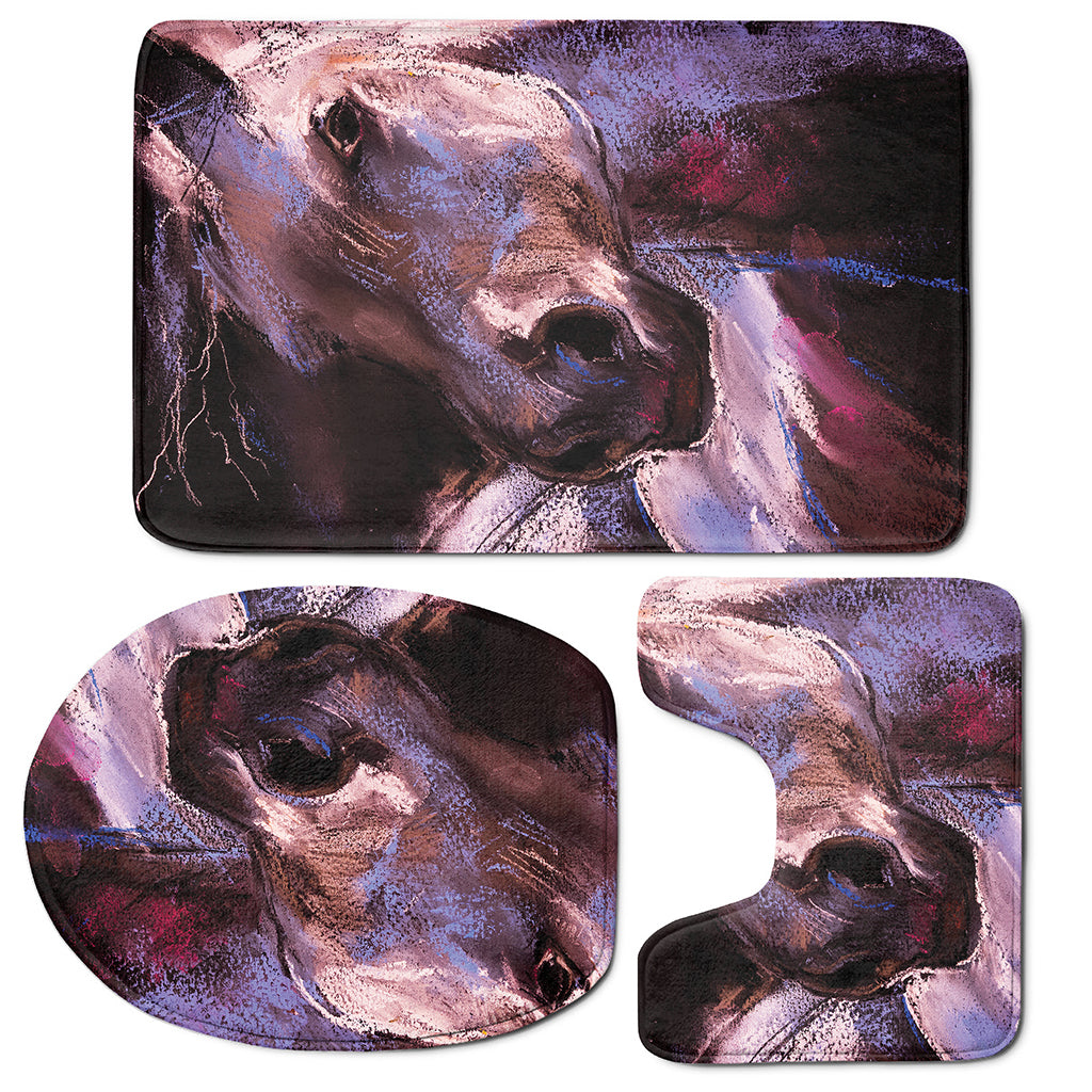 Dark Pink Horse Painting Print 3 Piece Bath Mat Set