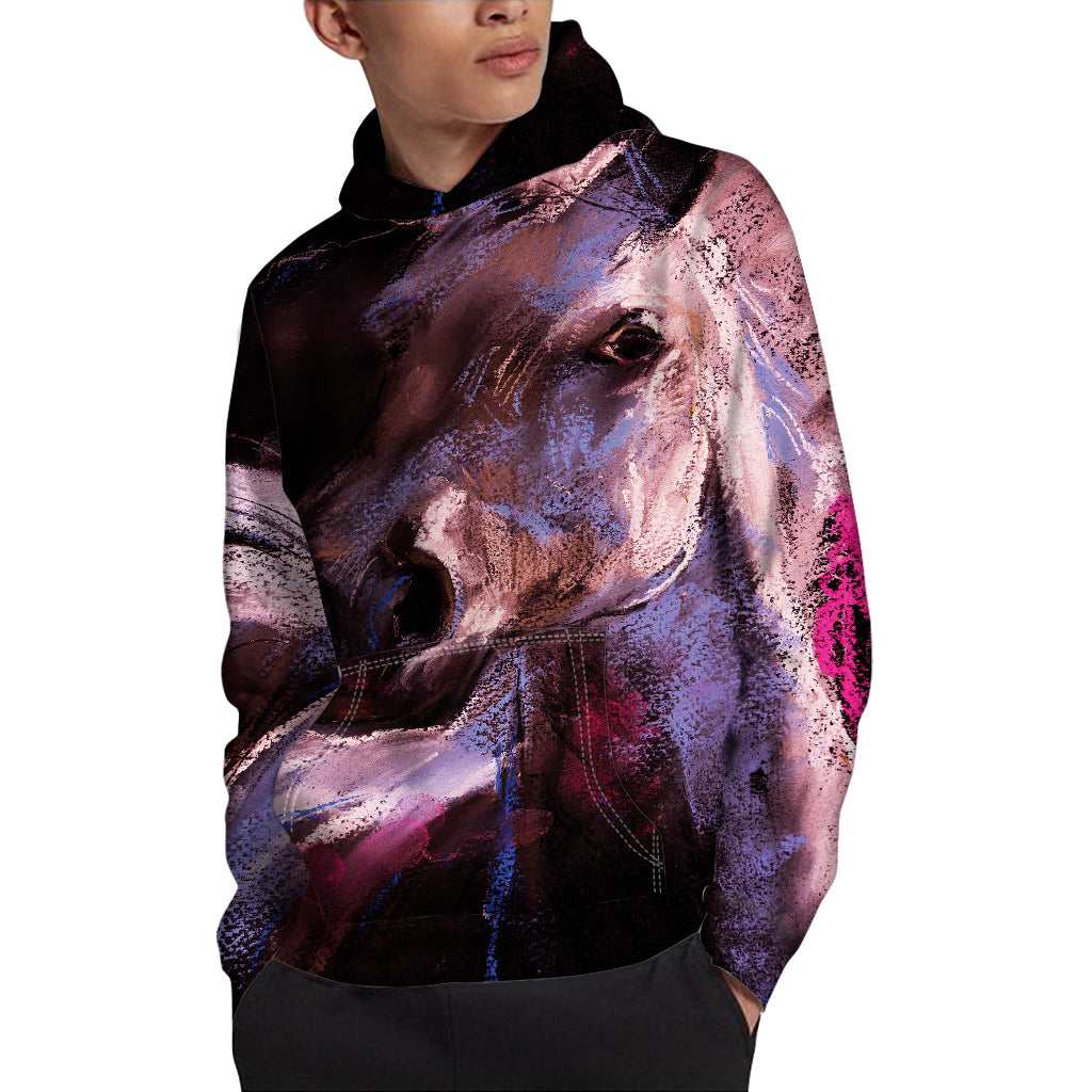 Dark Pink Horse Painting Print Pullover Hoodie
