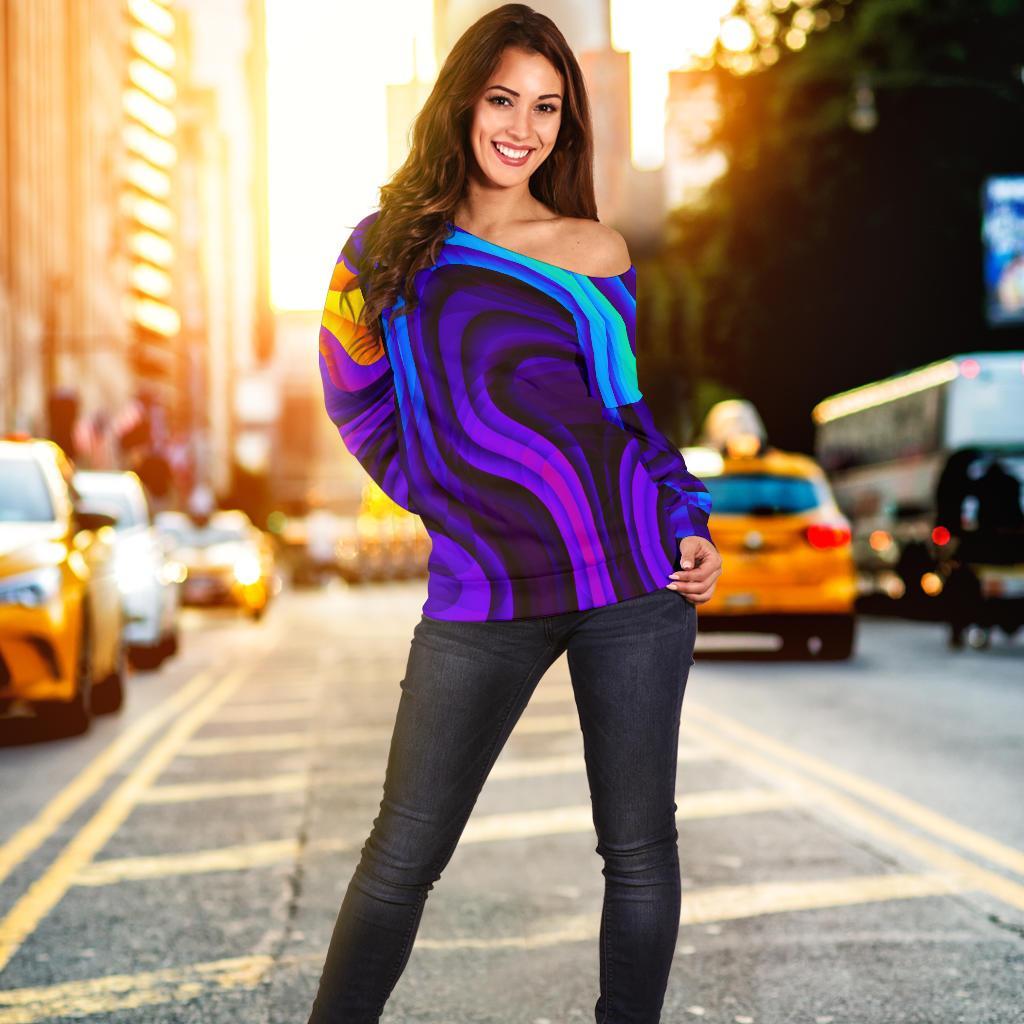 Dark Psychedelic Trippy Print Off Shoulder Sweatshirt GearFrost