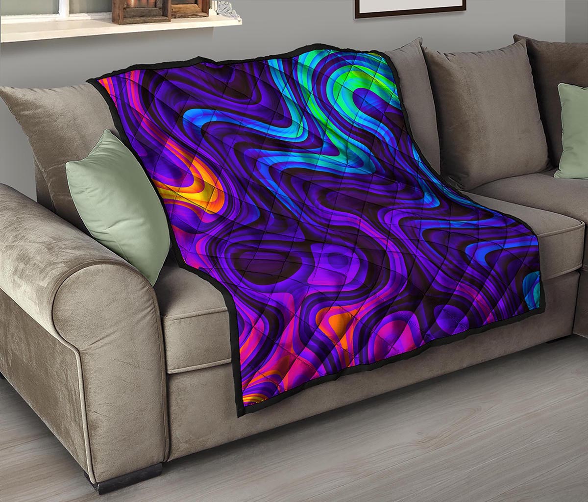 Dark Psychedelic Trippy Print Quilt