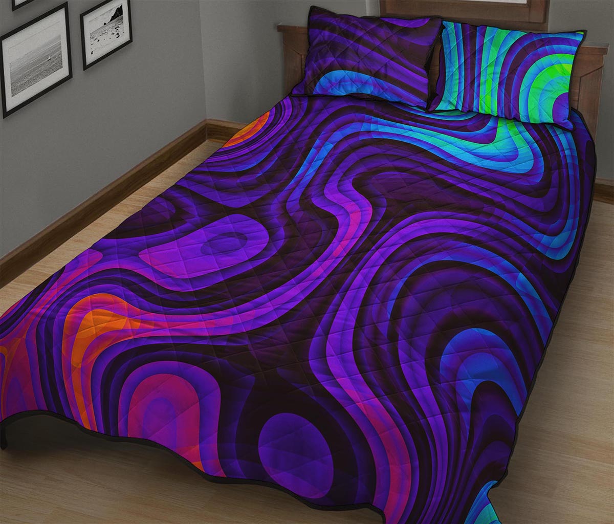 Dark Psychedelic Trippy Print Quilt Bed Set