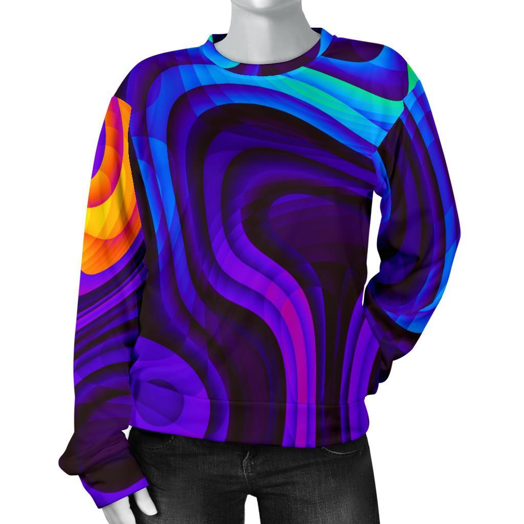 Dark Psychedelic Trippy Print Women's Crewneck Sweatshirt GearFrost