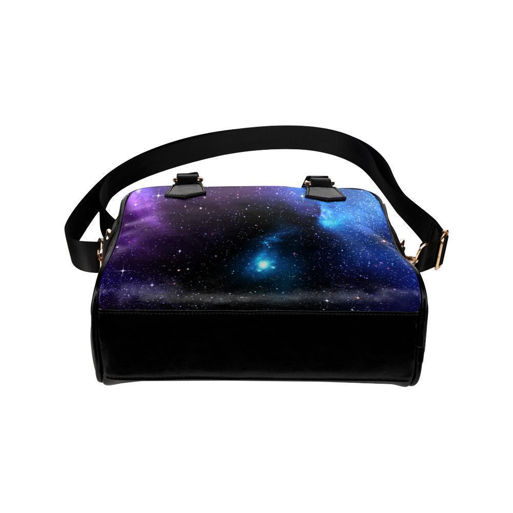 Dark Purple Blue Galaxy Space Print Leather Shoulder Handbag GearFrost