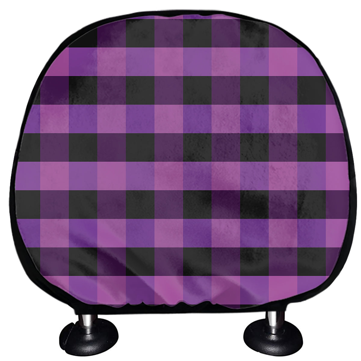 Dark Purple Check Pattern Print Car Headrest Covers