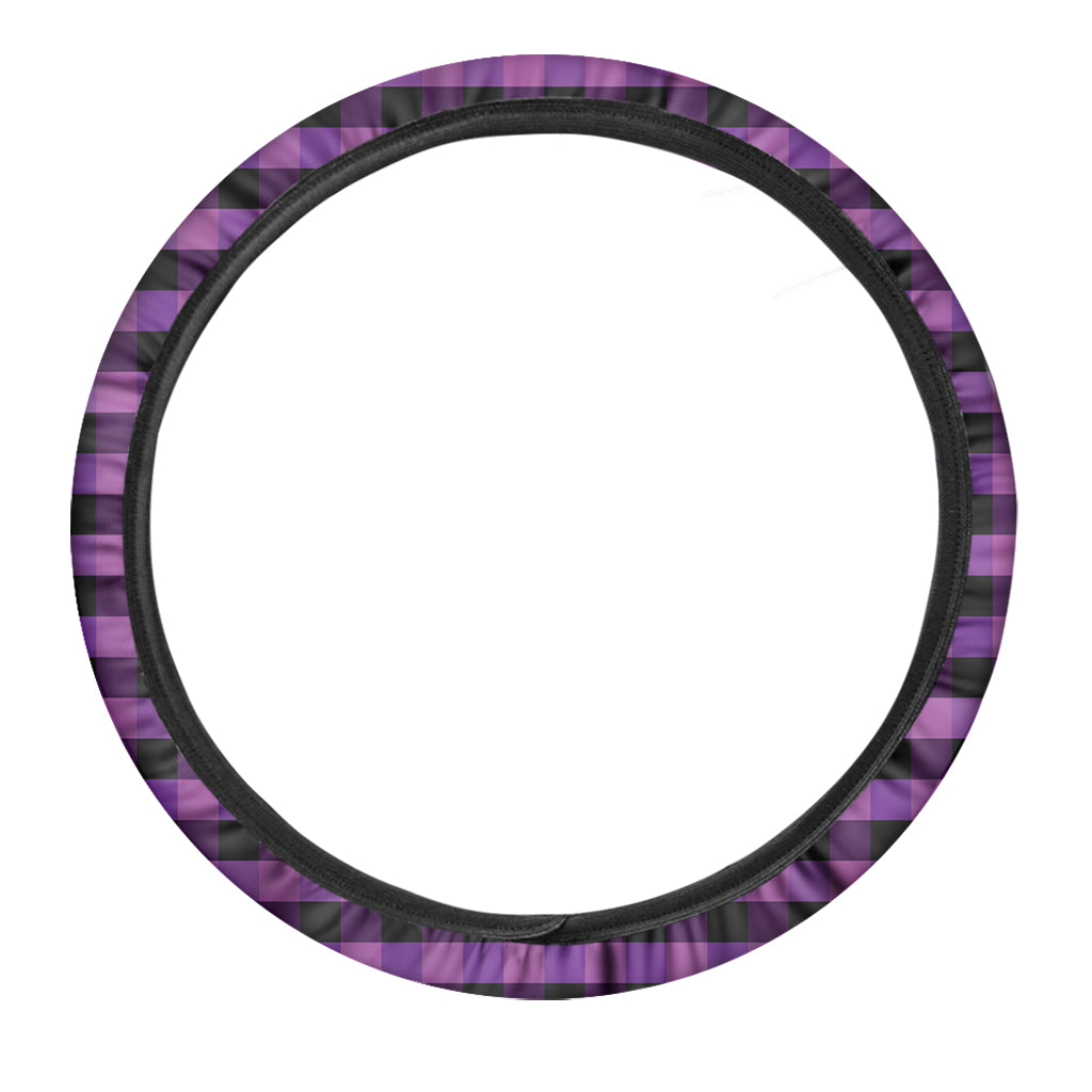 Dark Purple Check Pattern Print Car Steering Wheel Cover