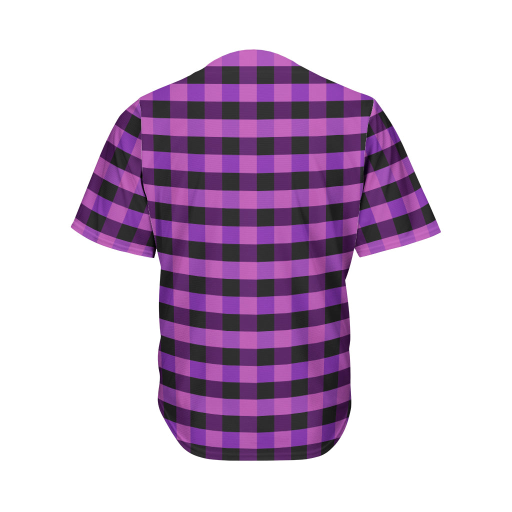 Dark Purple Check Pattern Print Men's Baseball Jersey