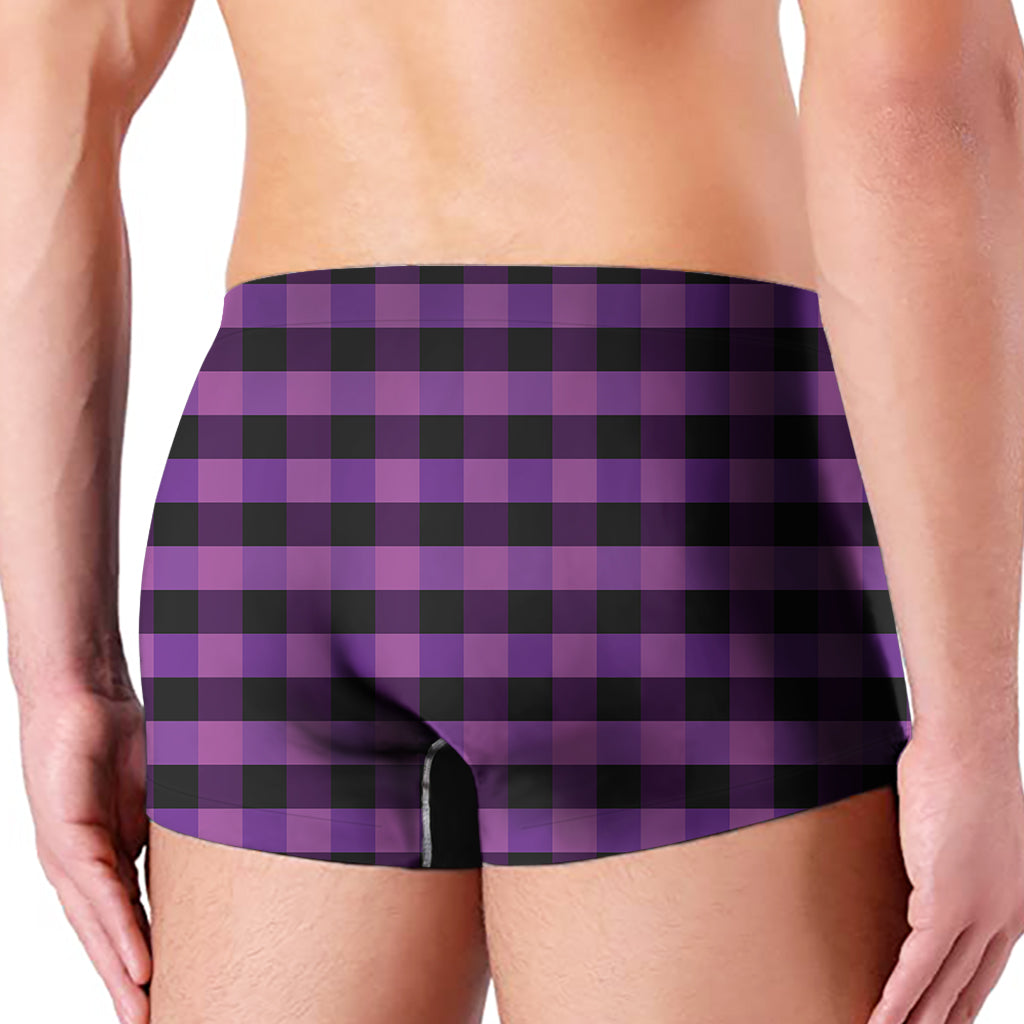 Dark Purple Check Pattern Print Men's Boxer Briefs