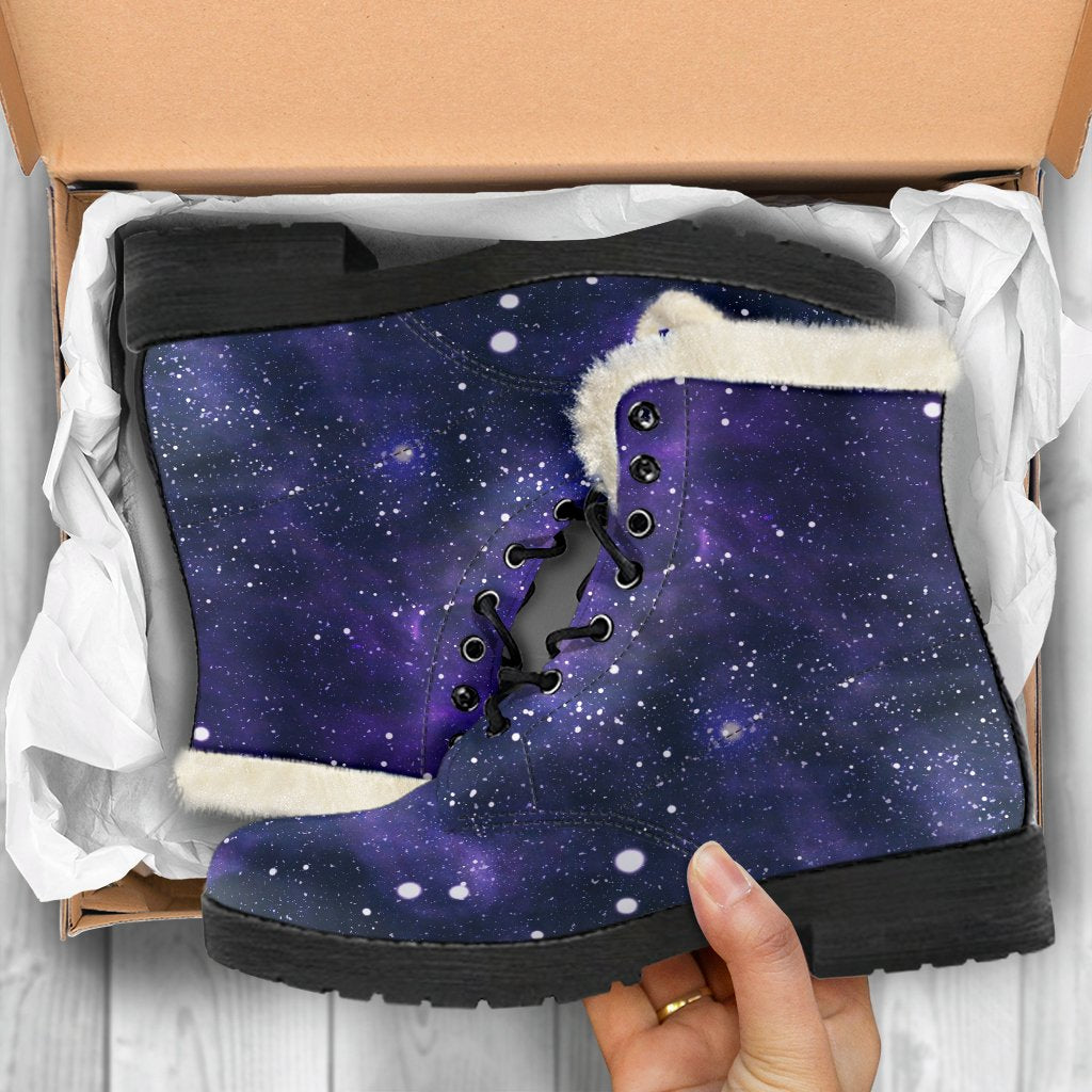 Dark Purple Galaxy Outer Space Print Comfy Boots GearFrost