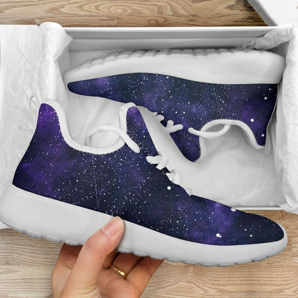 Dark Purple Galaxy Outer Space Print Mesh Knit Shoes GearFrost
