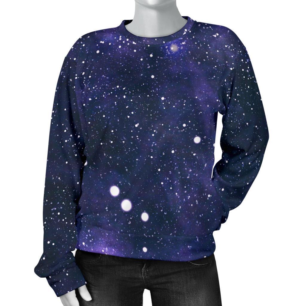Dark Purple Galaxy Outer Space Print Women's Crewneck Sweatshirt GearFrost