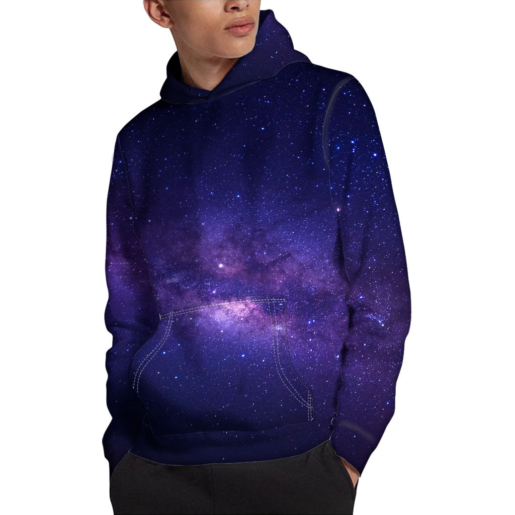 Dark Purple Milky Way Galaxy Space Print Pullover Hoodie