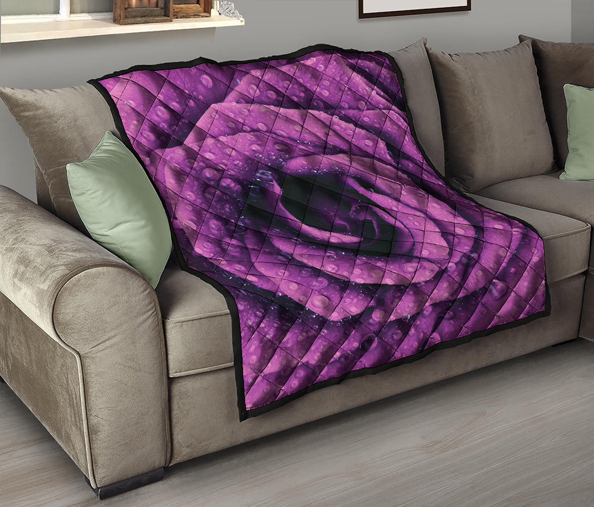 Dark Purple Rose Print Quilt