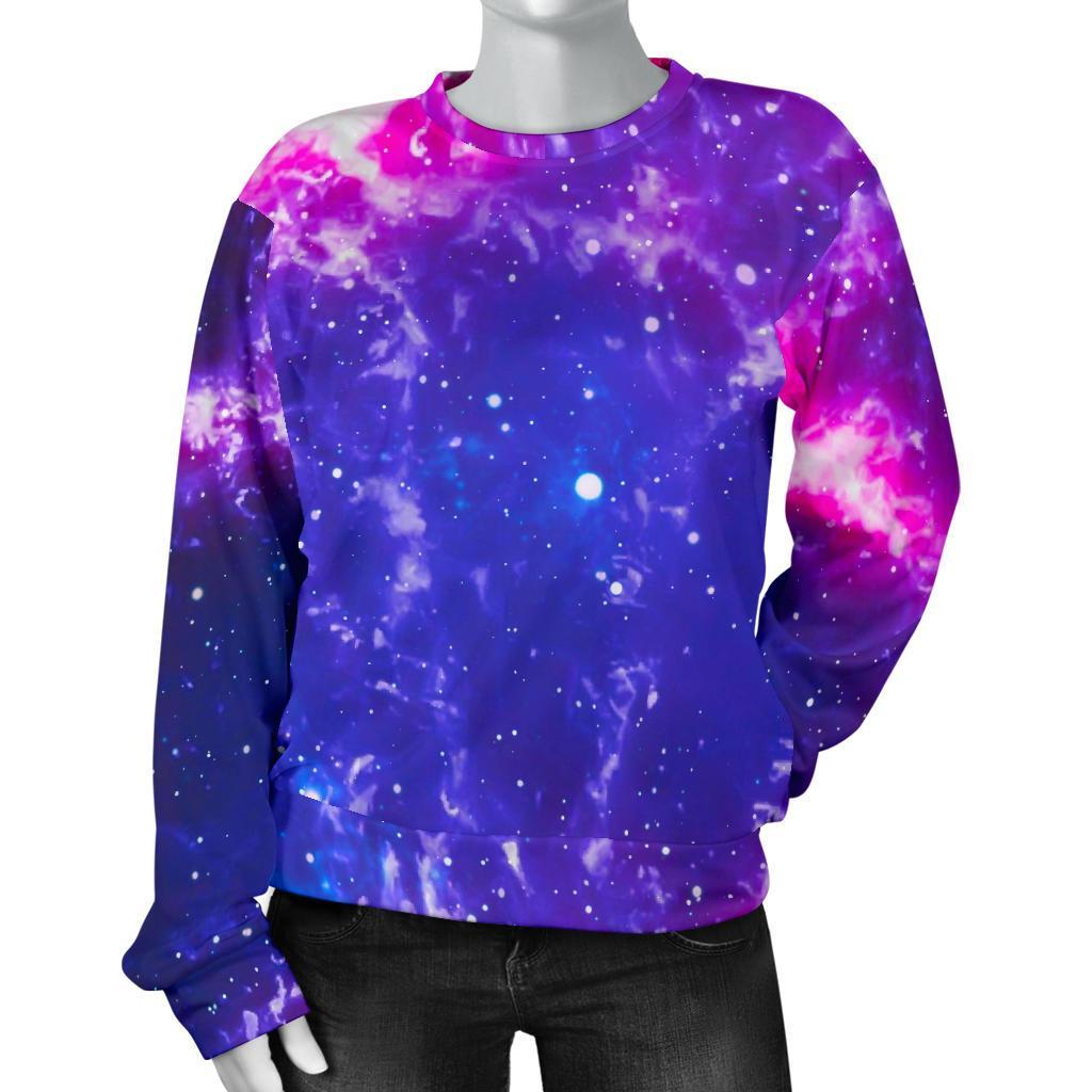 Dark Purple Universe Galaxy Space Print Women's Crewneck Sweatshirt GearFrost