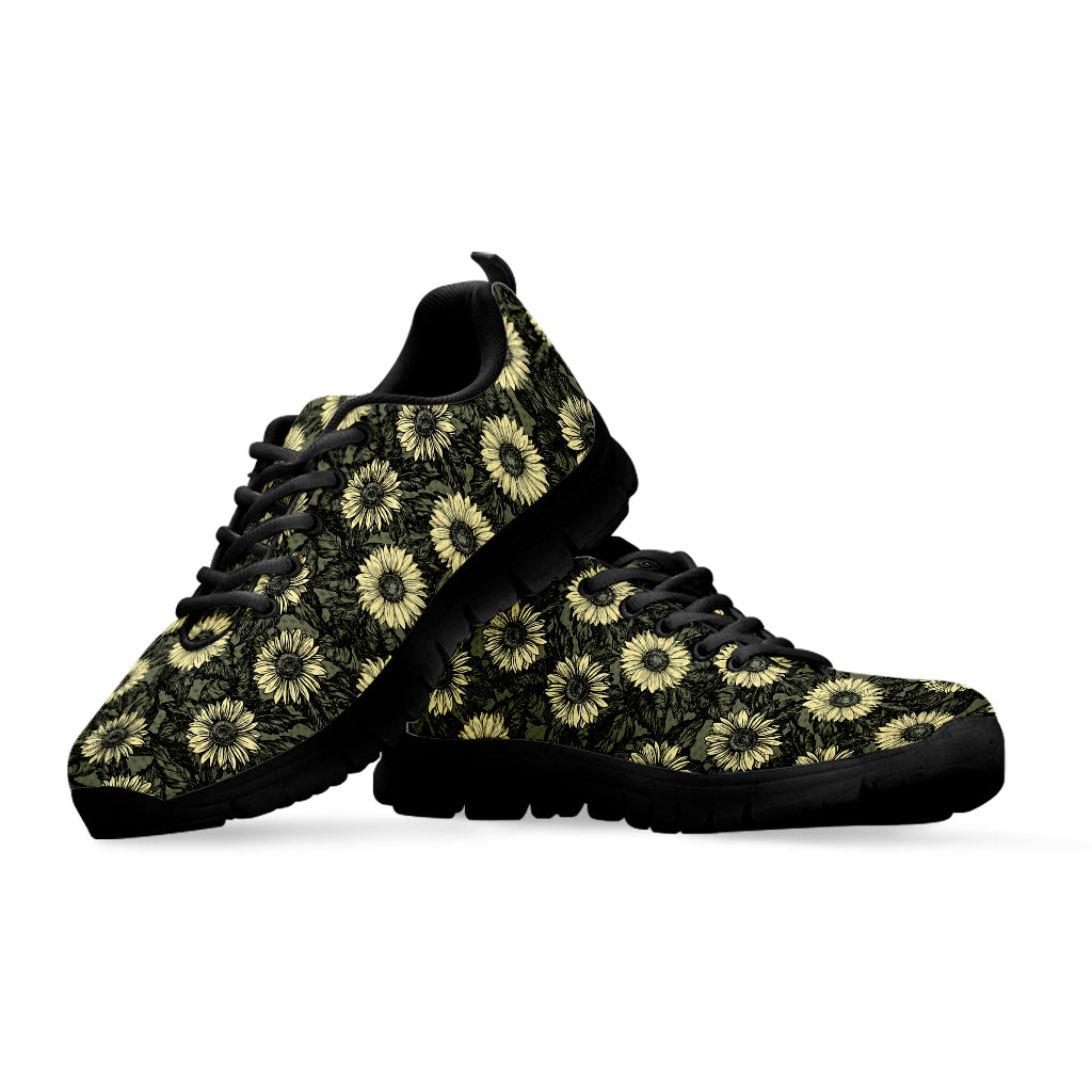 Dark Sunflower Pattern Print Black Sneakers