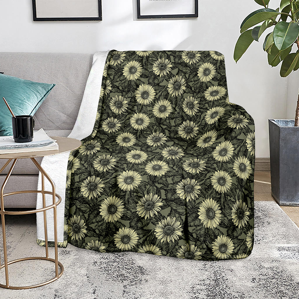 Dark Sunflower Pattern Print Blanket