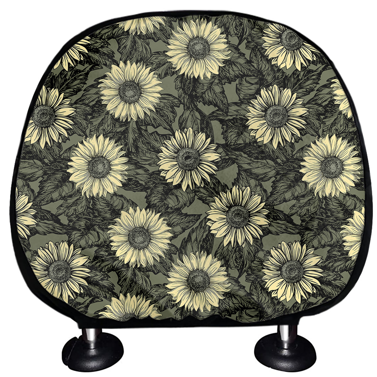 Dark Sunflower Pattern Print Car Headrest Covers