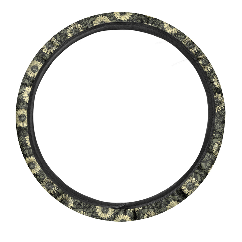Dark Sunflower Pattern Print Car Steering Wheel Cover