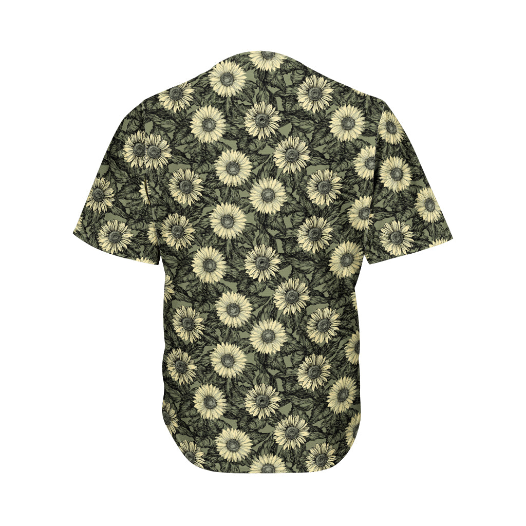 Dark Sunflower Pattern Print Men's Baseball Jersey