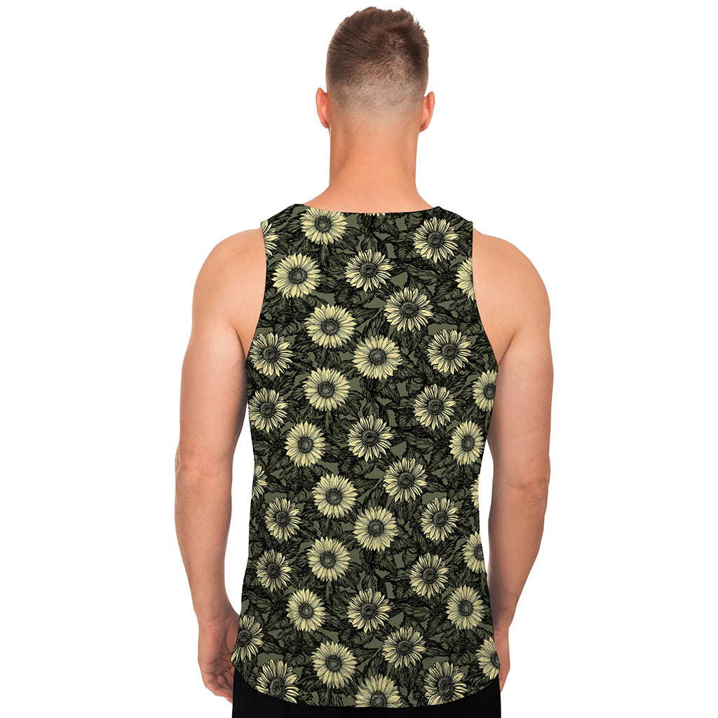 Dark Sunflower Pattern Print Men's Tank Top