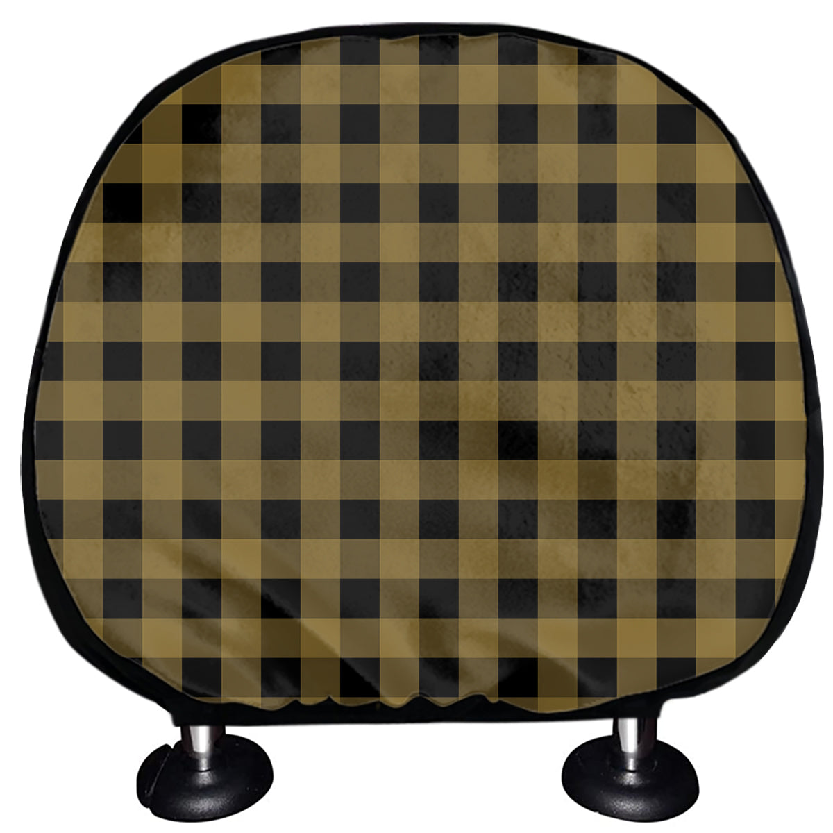 Dark Tan And Black Check Pattern Print Car Headrest Covers