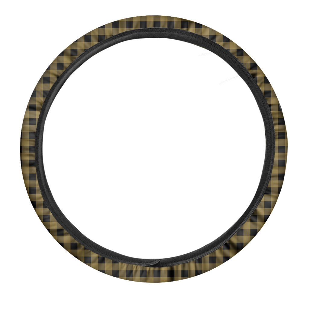 Dark Tan And Black Check Pattern Print Car Steering Wheel Cover