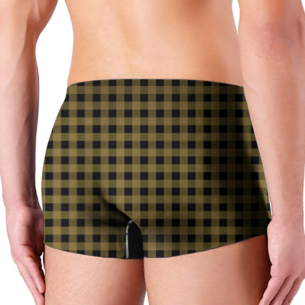 Dark Tan And Black Check Pattern Print Men's Boxer Briefs