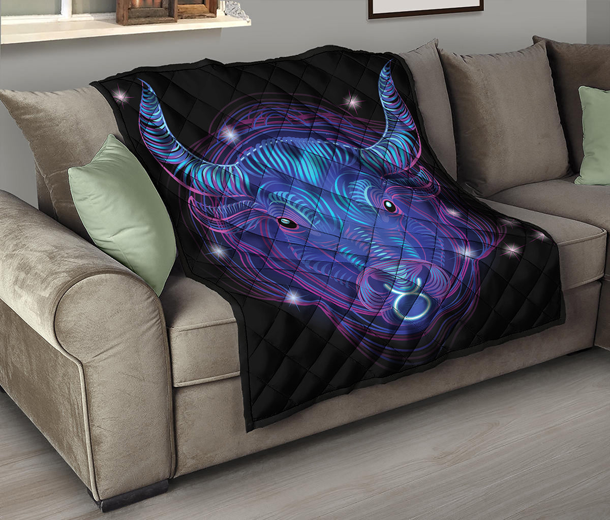 Dark Taurus Zodiac Sign Print Quilt