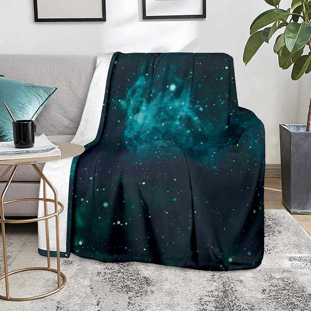 Dark Teal Galaxy Space Print Blanket