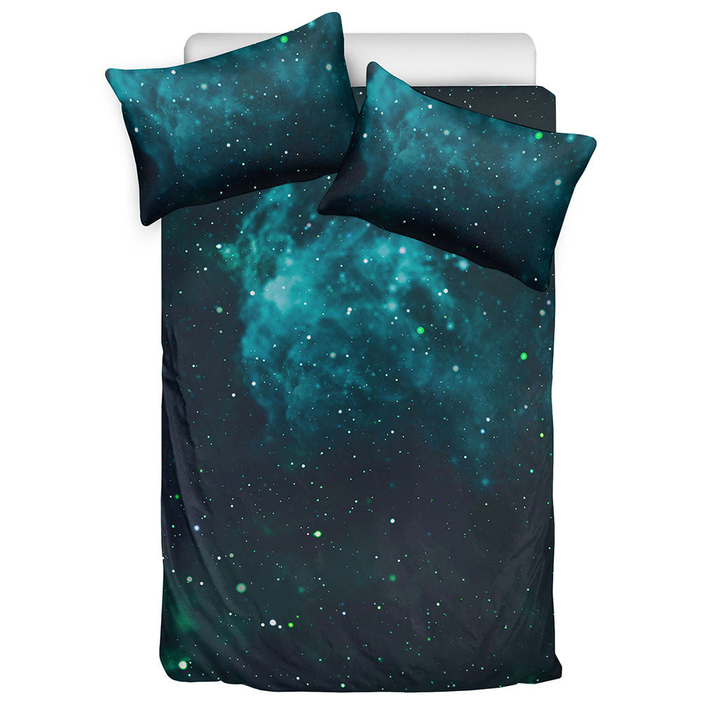 Dark Teal Galaxy Space Print Duvet Cover Bedding Set