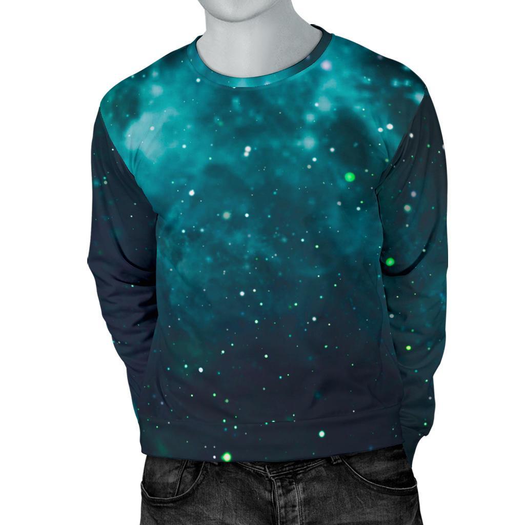 Dark Teal Galaxy Space Print Men's Crewneck Sweatshirt GearFrost