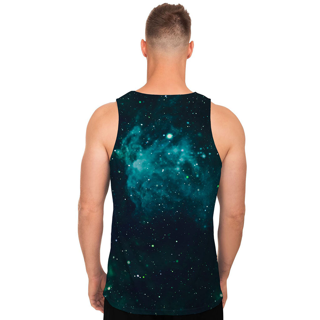 Dark Teal Galaxy Space Print Men's Tank Top