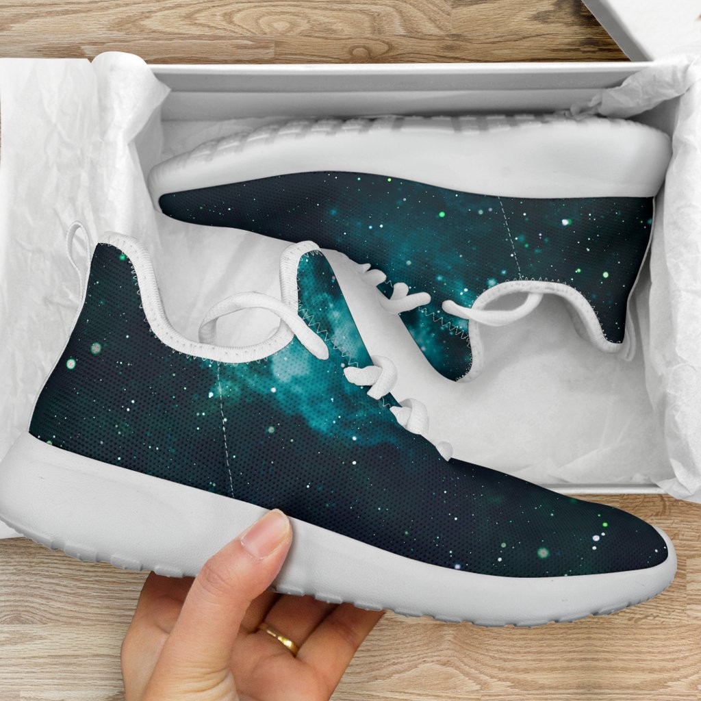Dark Teal Galaxy Space Print Mesh Knit Shoes GearFrost