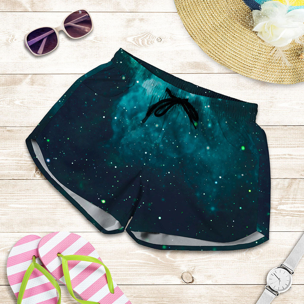 Dark Teal Galaxy Space Print Women's Shorts