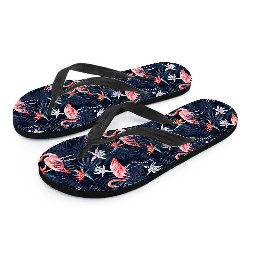 Dark Tropical Flamingo Pattern Print Flip Flops
