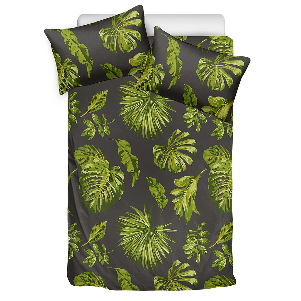 Dark Tropical Leaf Pattern Print Duvet Cover Bedding Set