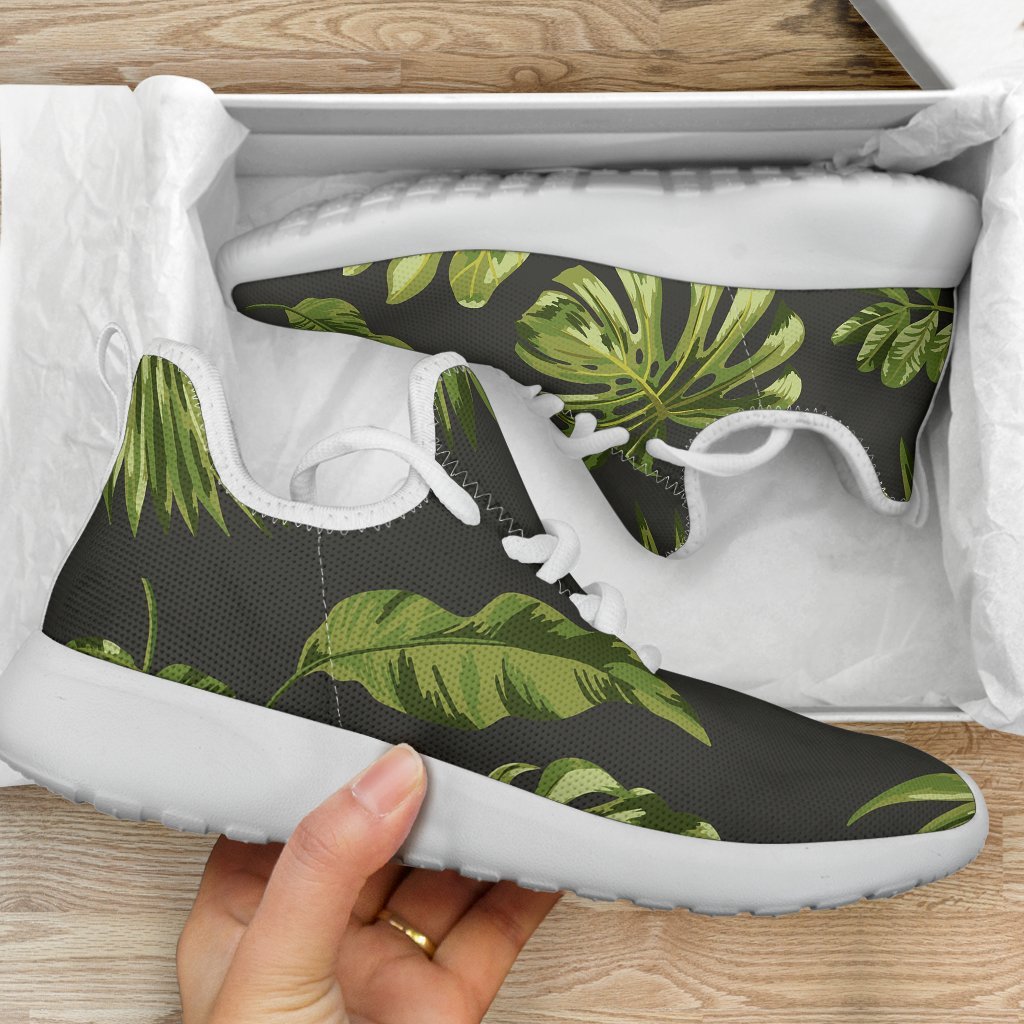 Dark Tropical Leaf Pattern Print Mesh Knit Shoes GearFrost