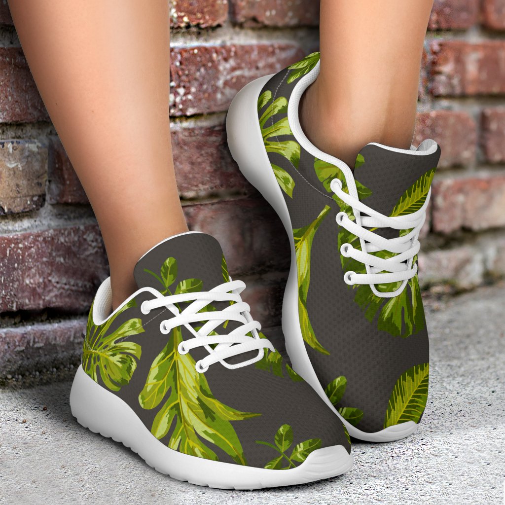 Dark Tropical Leaf Pattern Print Sport Shoes GearFrost