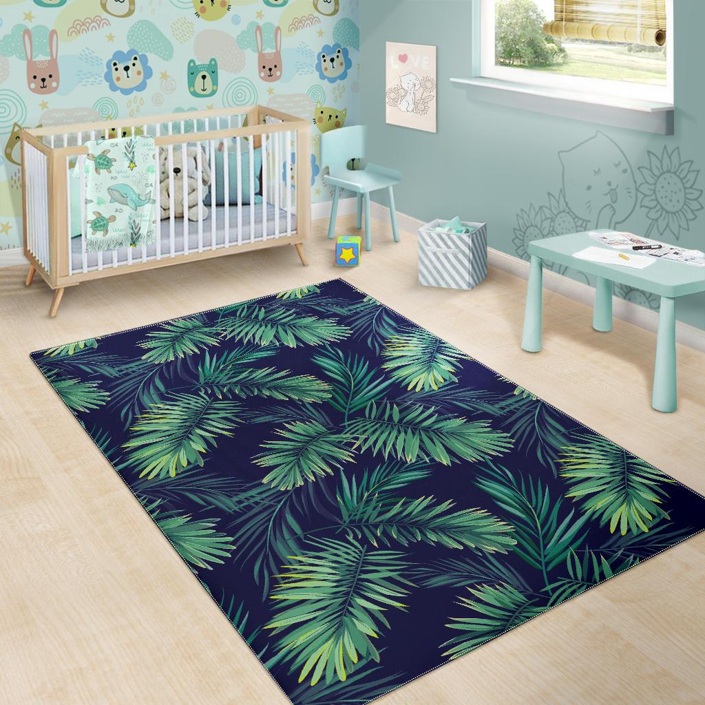 Dark Tropical Palm Leaf Pattern Print Area Rug GearFrost