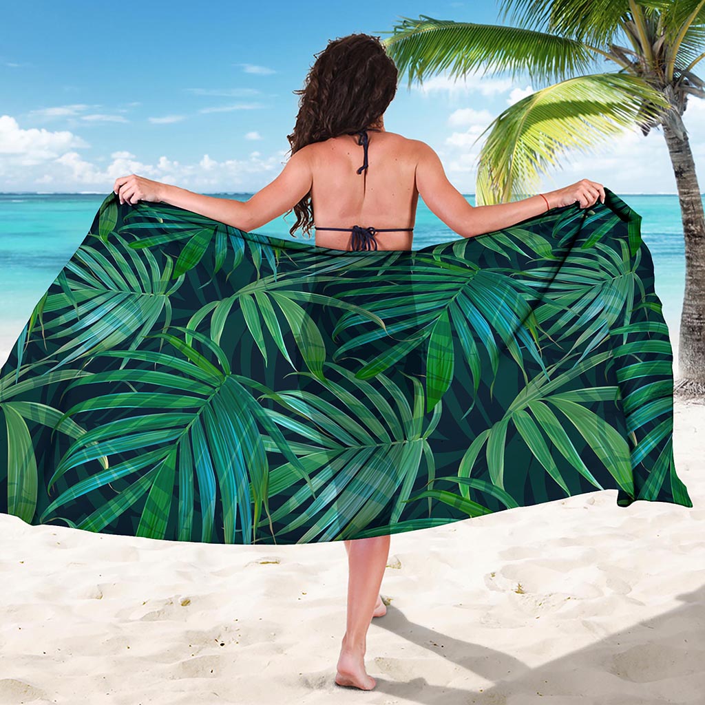 Dark Tropical Palm Leaves Pattern Print Beach Sarong Wrap