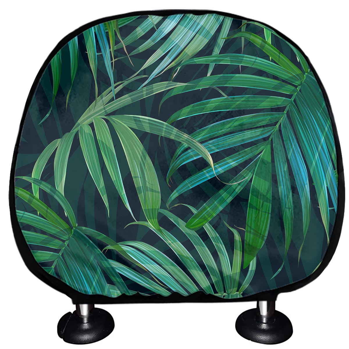 Dark Tropical Palm Leaves Pattern Print Car Headrest Covers