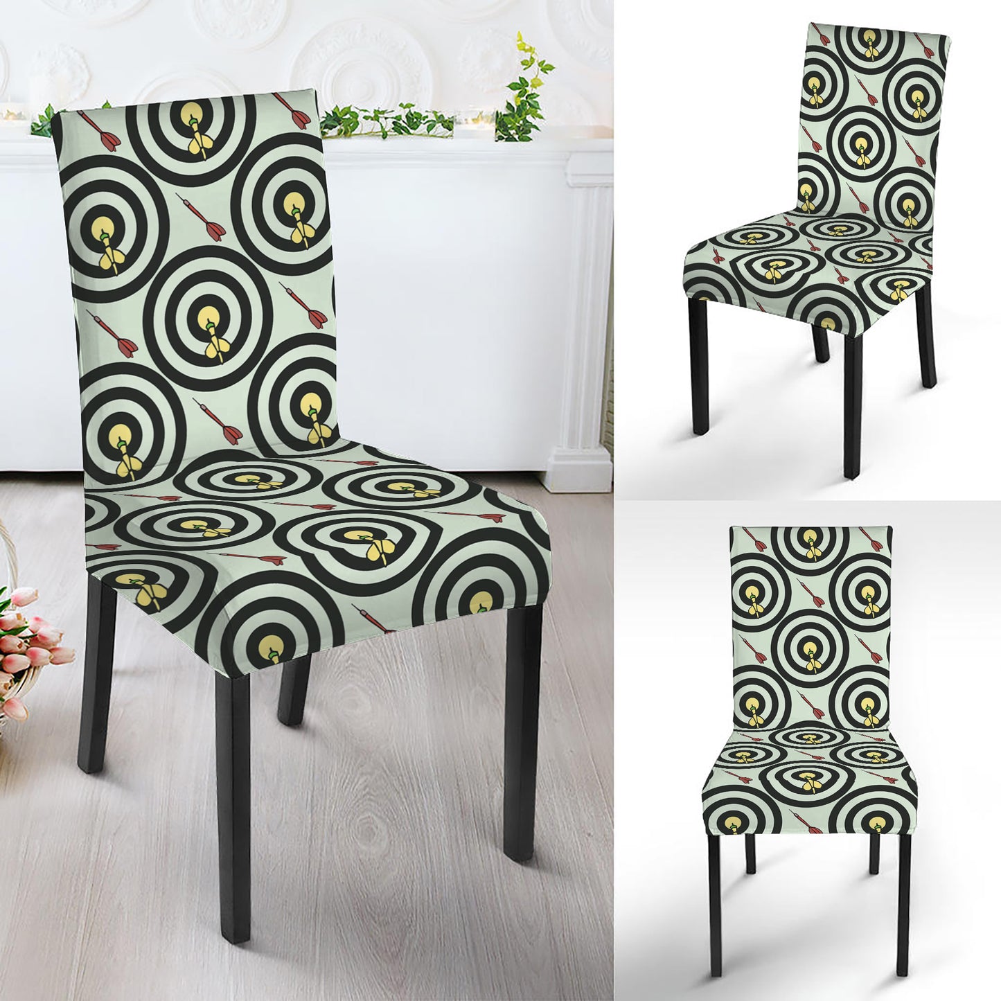 Dartboard Cartoon Pattern Print Dining Chair Slipcover