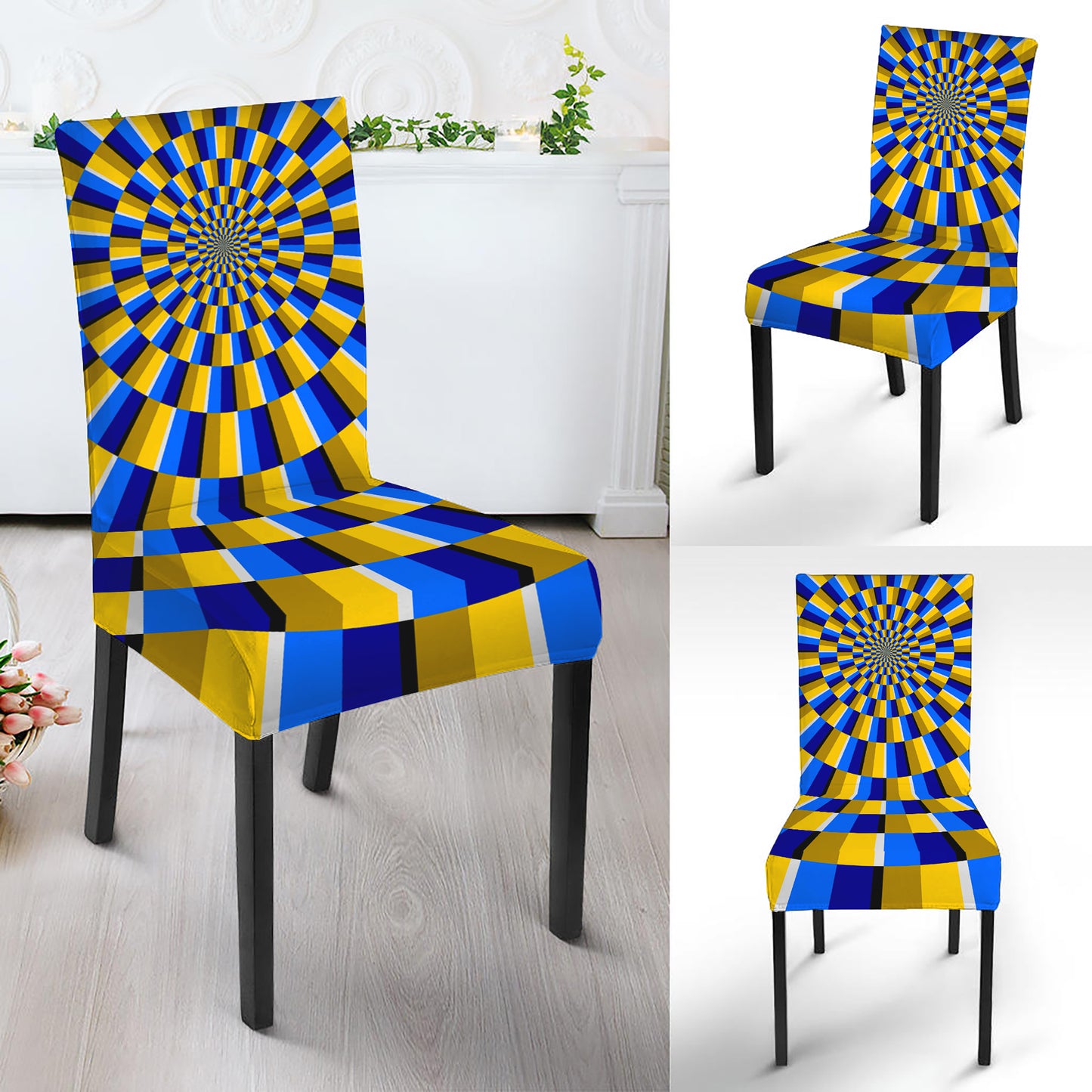 Dartboard Moving Optical Illusion Dining Chair Slipcover