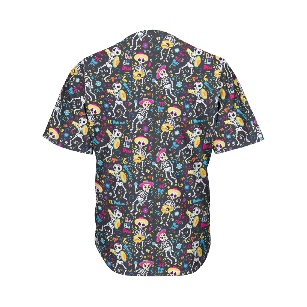 Day Of The Dead Mariachi Skeletons Print Men's Baseball Jersey