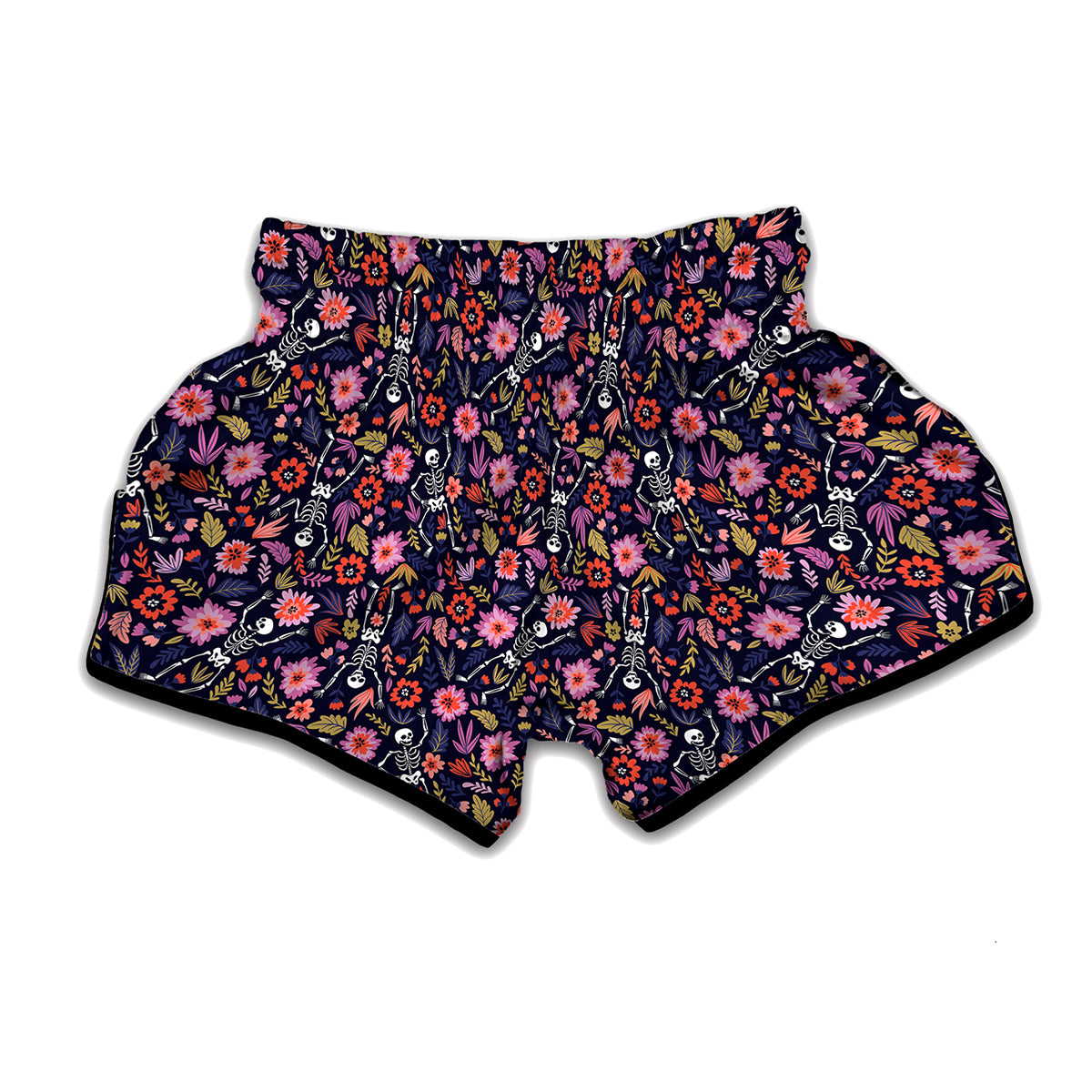 Day Of The Dead Skeleton Pattern Print Muay Thai Boxing Shorts
