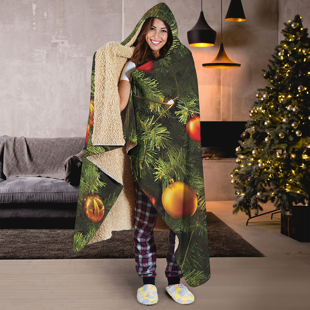 Decorated Christmas Tree Print Hooded Blanket