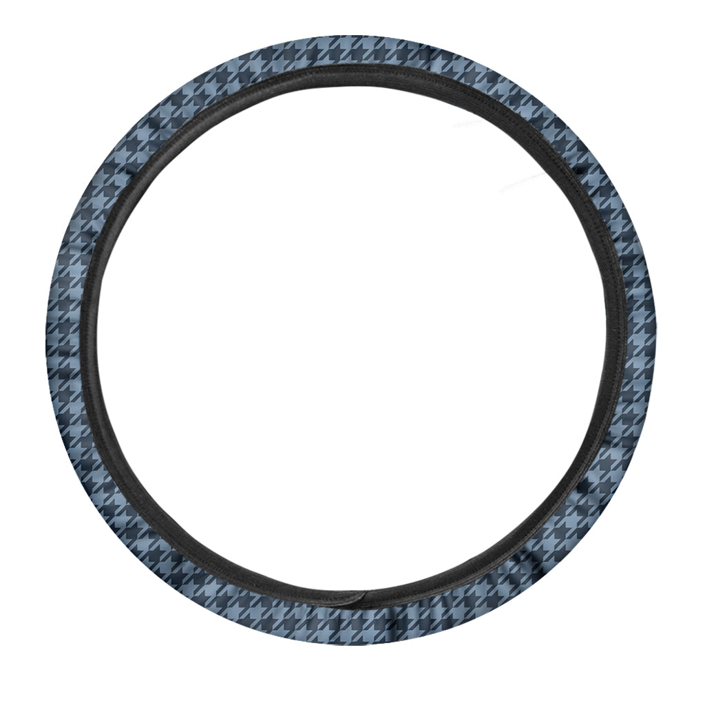 Deep Blue Houndstooth Pattern Print Car Steering Wheel Cover