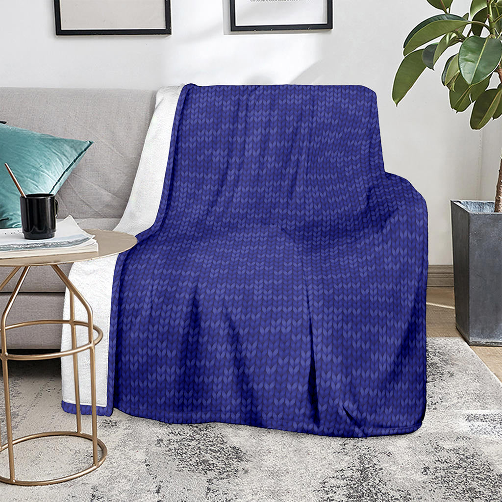 Deep Blue Knitted Pattern Print Blanket